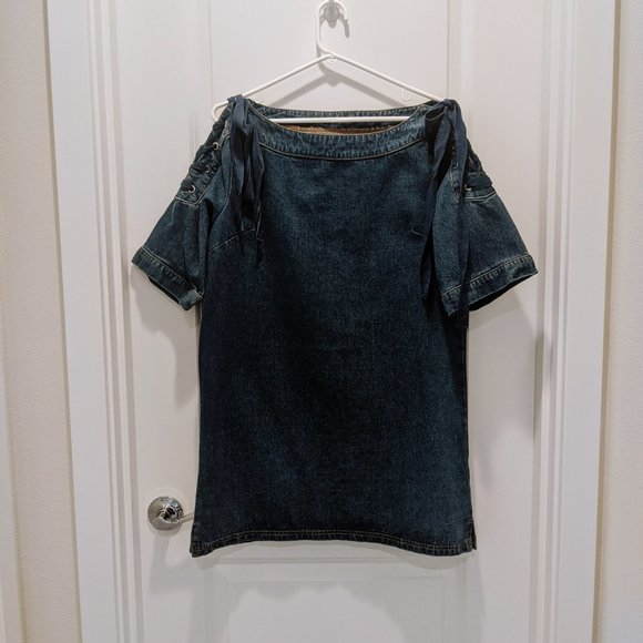 Anthropologie Denim Open-Shoulder Shift Dress - Picture 4 of 7